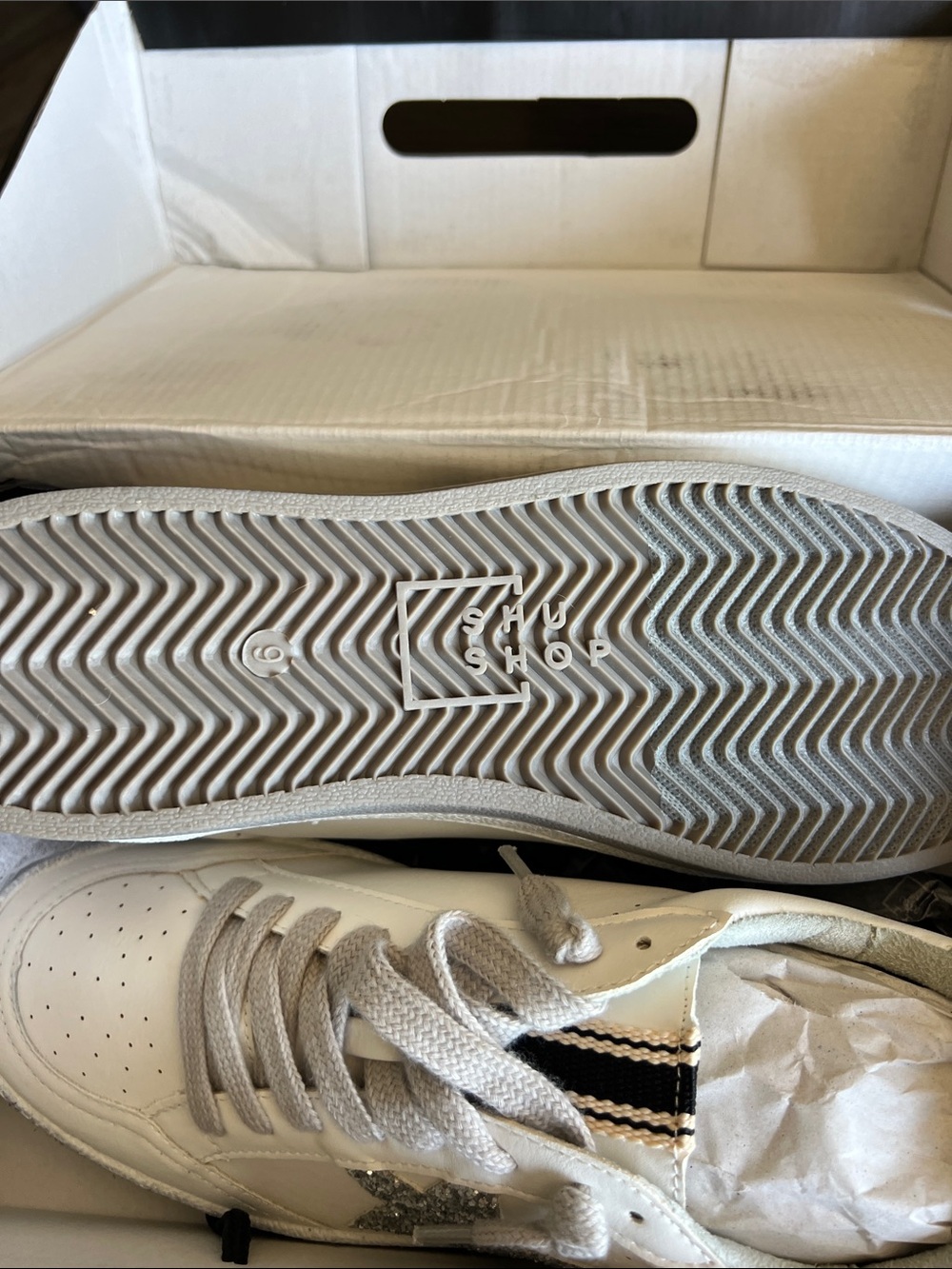 ShuShop White Sneakers with Pink Accents & Silver Glitter Star - Picture 2 of 3